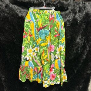 MACAU JUNGLE TIERED FLORAL‎ LINEDMULTICOLOR MAXI SKIRT GYPSIE BLU. : Size L